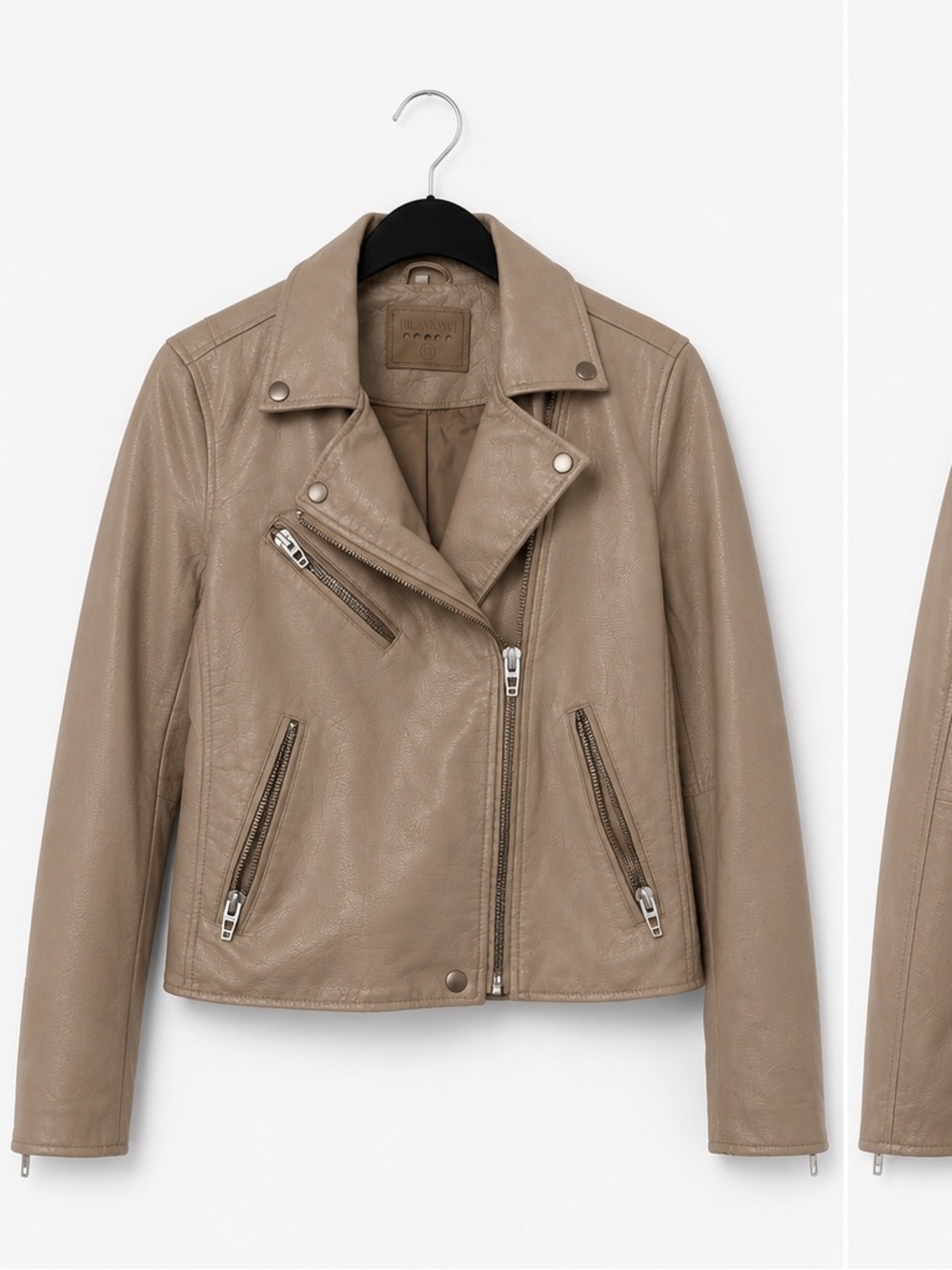 Blank NYC Taupe Leather Moto Jacket with Asymmetrical Zip